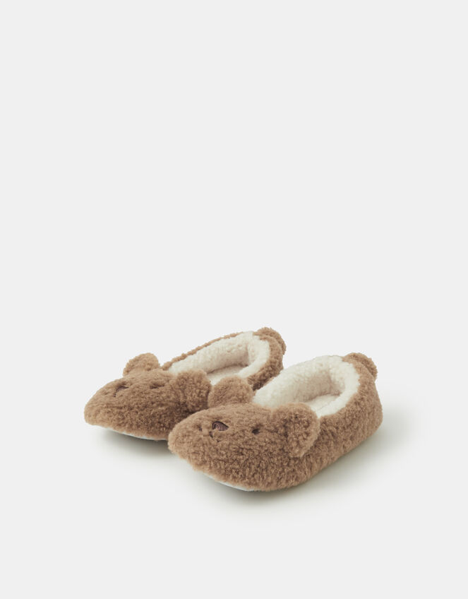 Fluffy Bear Slippers, Brown (BROWN), large