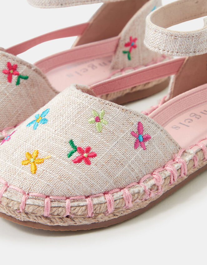 Girls Floral Embroidered Espadrille Flats, Natural (NEUTRAL), large