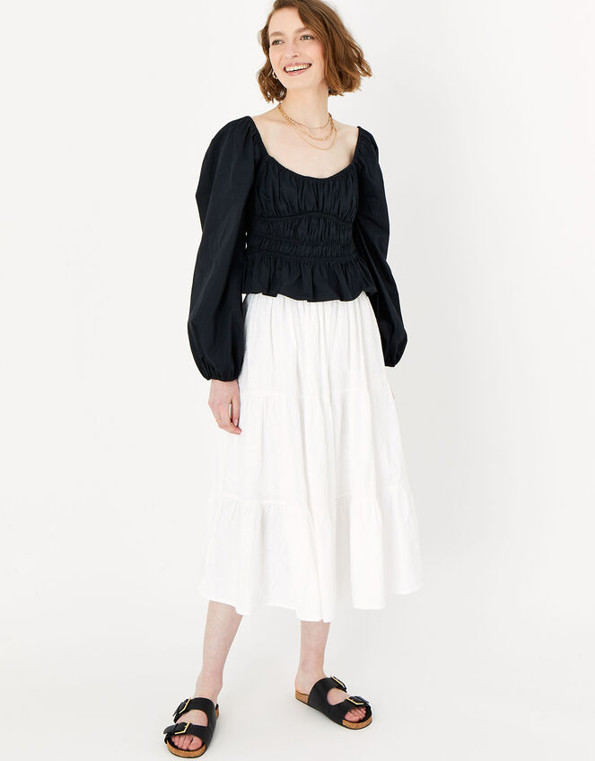 Embroidered Tiered Skirt, White (WHITE), large