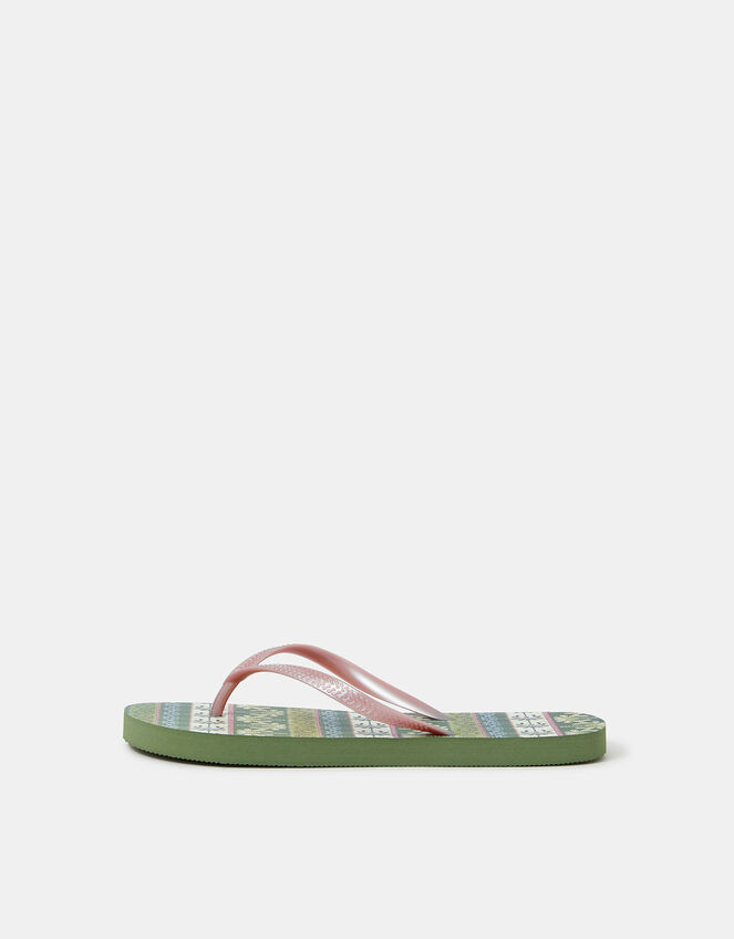 Palm Print Flip Flops, Green (GREEN), large