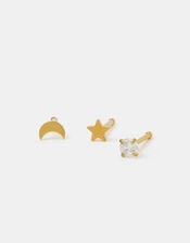 3-Pack 14ct Gold-Plated Surgical Steel Celestial Nose Studs, , large