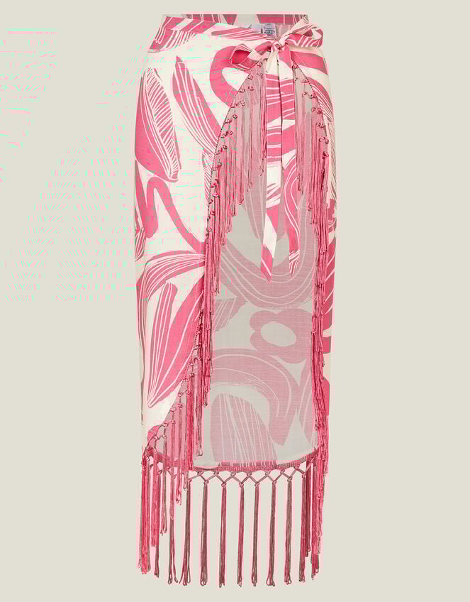 Squiggle Print Fringe Sarong, Pink (PINK), large