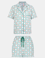 Heart Print Ruffle Shorts Pyjama Set, Ivory (IVORY), large