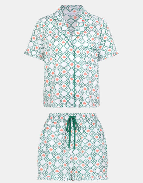 Heart Print Ruffle Shorts Pyjama Set, Ivory (IVORY), large