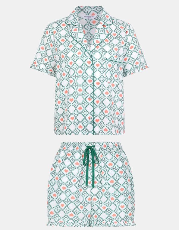 Heart Print Ruffle Shorts Pyjama Set, Ivory (IVORY), large