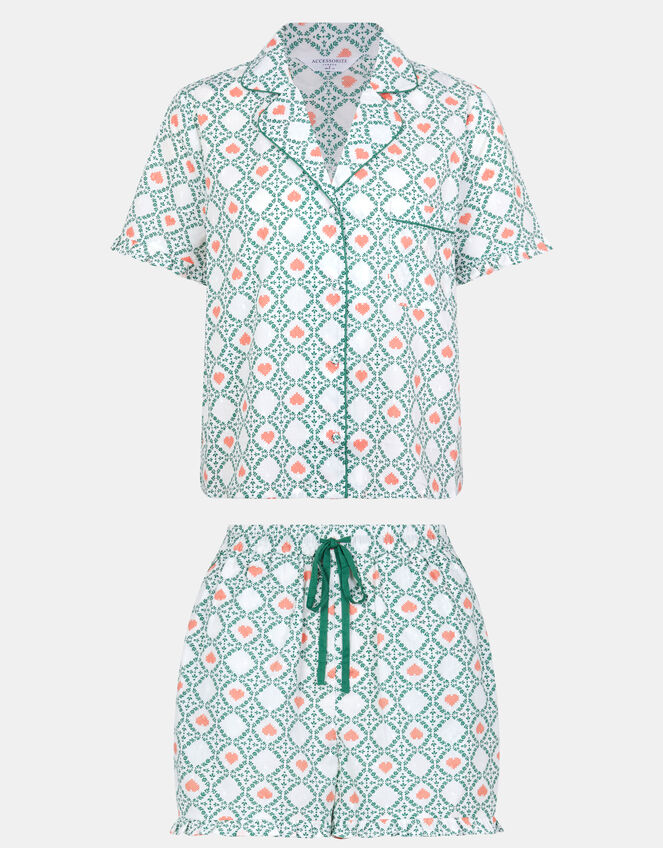 Heart Print Ruffle Shorts Pyjama Set, Ivory (IVORY), large
