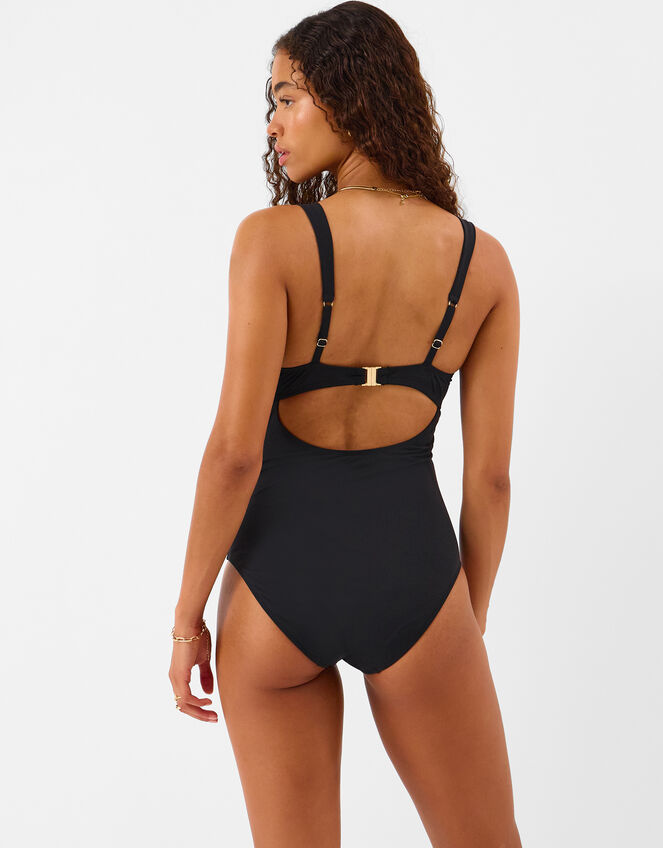 UPF50+ Contrast Plunge Shaping Swimsuit, Black (BLACK), large