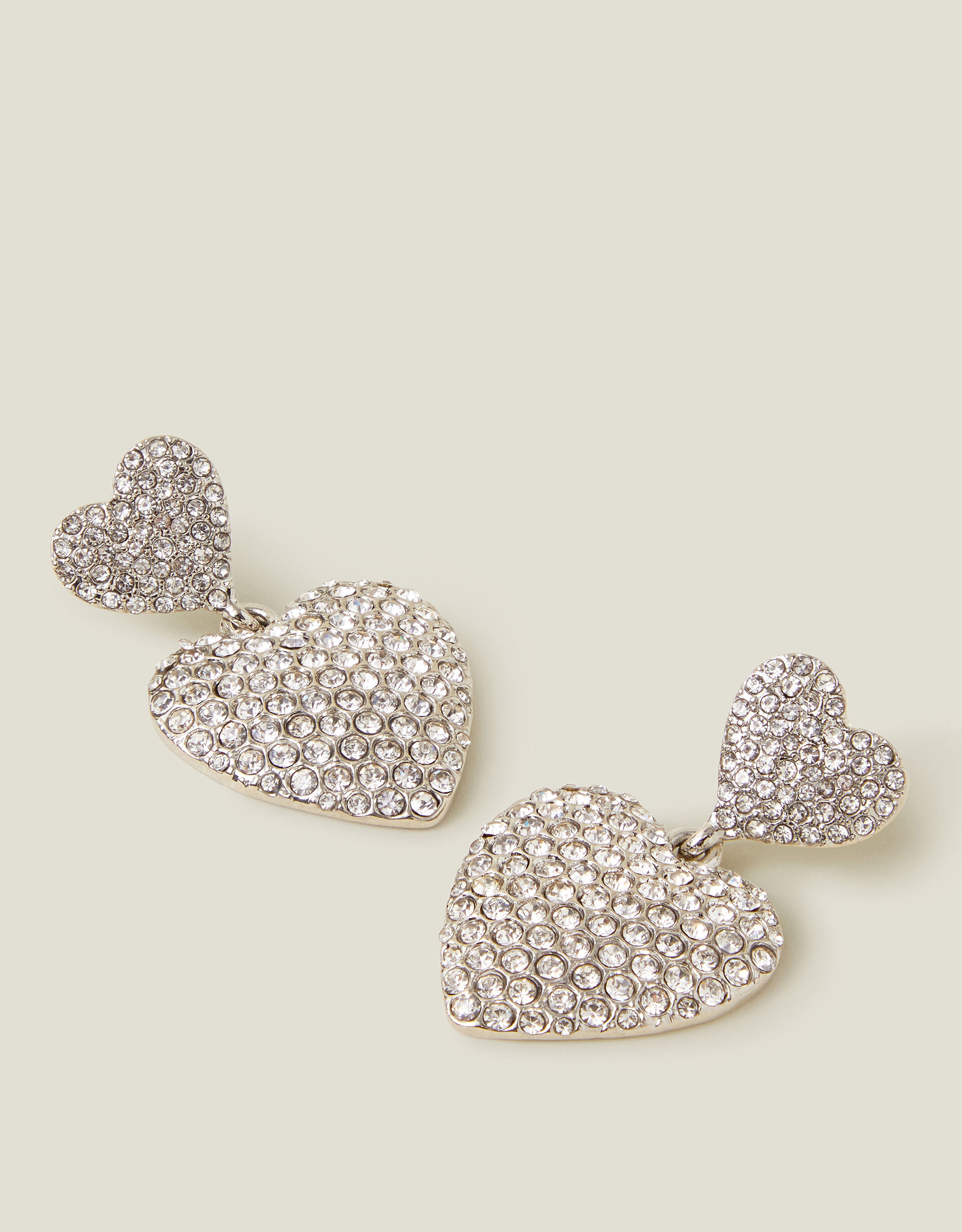 Pave Double Heart Earrings Drop Earrings Accessorize UK