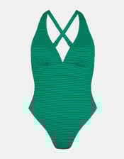 Textured Plunge Swimsuit , Green (GREEN), large