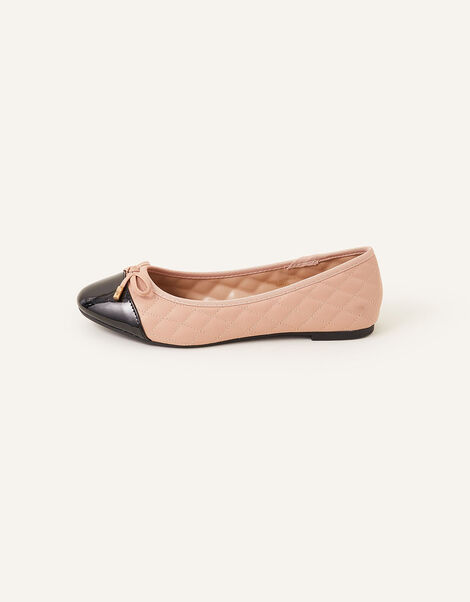 Quilted Patent Toe Ballerina Flats Nude, Nude (NUDE), large