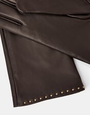 Stud Leather Gloves, Brown (CHOCOLATE), large