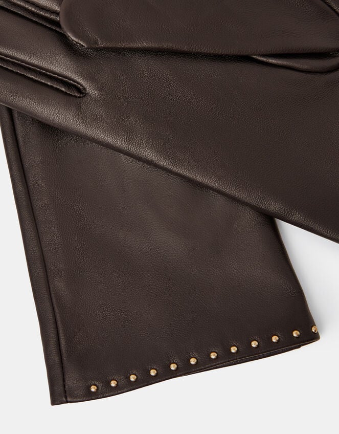 Stud Leather Gloves, Brown (CHOCOLATE), large