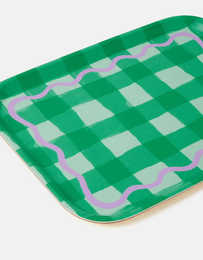 Talking Tables Gingham Wooden Serving Tray Green, , large