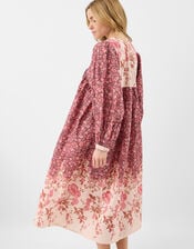 Floral Print Long Sleeve Midi Dress, Pink (PINK), large