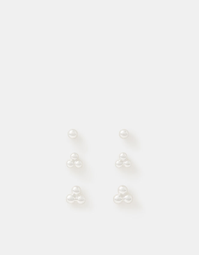 3-Pack Sterling Silver Ball Stud Earrings, , large