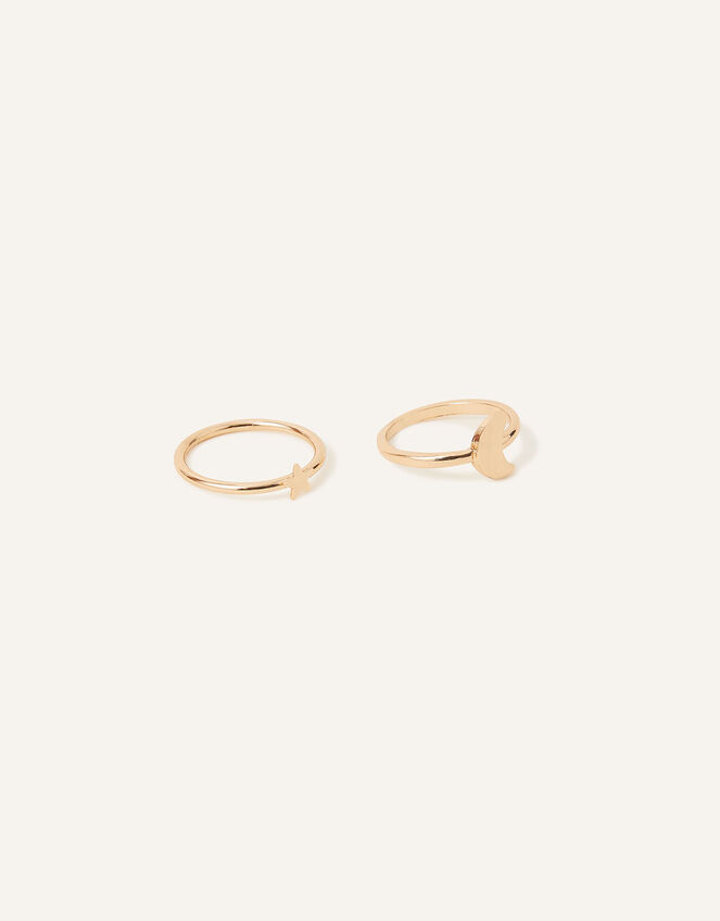 Star and Moon Rings Set of Two, Gold (GOLD), large