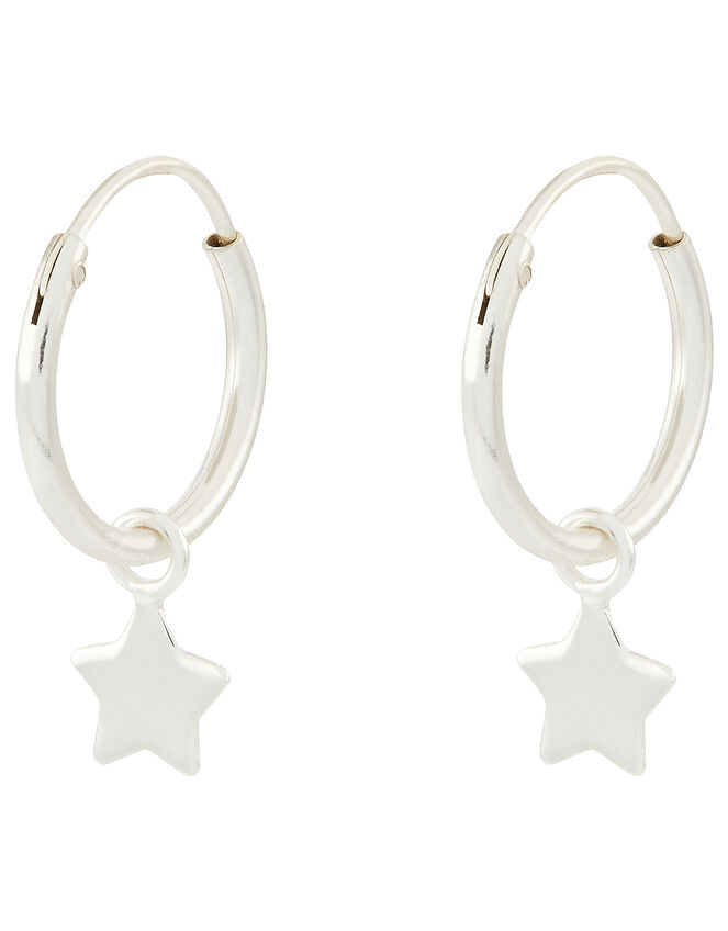 Sterling Silver Star Huggie Hoop Earrings, , large