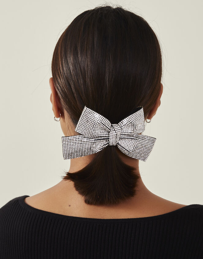 Diamante Bow Hair Clip, , large