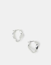 Sterling Silver-Plated Molten Hoop Earrings, , large