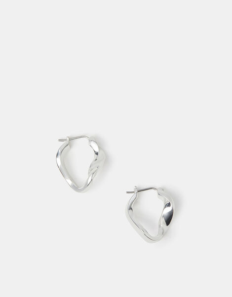 Sterling Silver-Plated Molten Hoop Earrings, , large