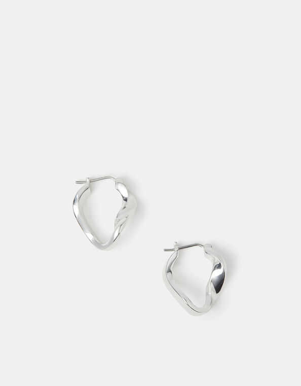 Sterling Silver-Plated Molten Hoop Earrings, , large