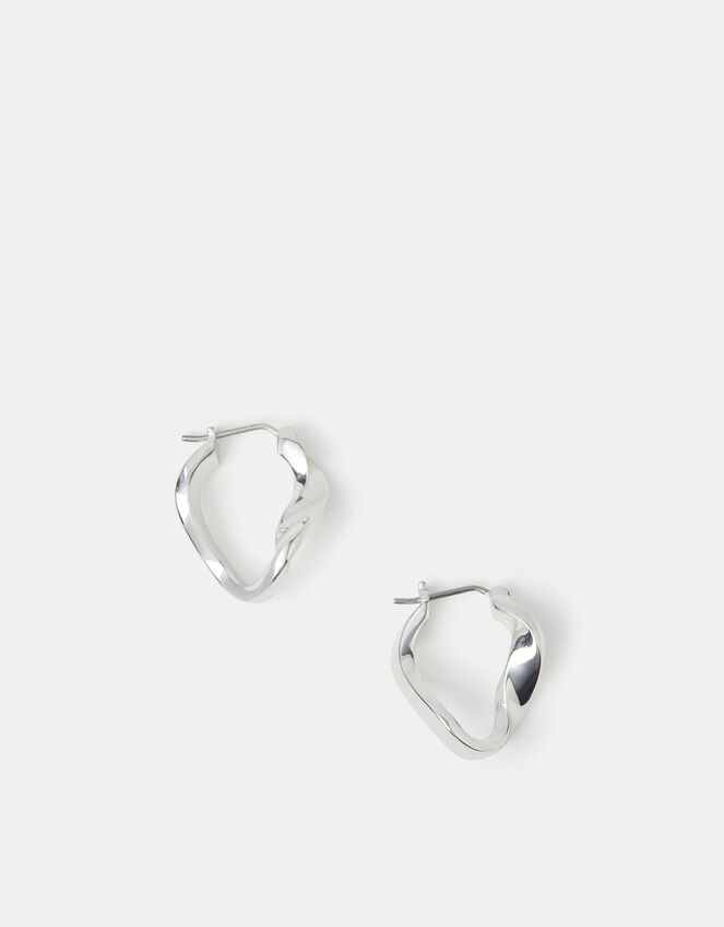 Sterling Silver-Plated Molten Hoop Earrings, , large