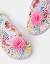Girls Corsage Flip Flops, Multi (PASTEL MULTI), large