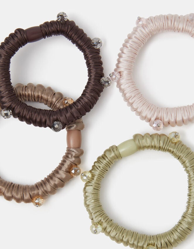 4-Pack Beaded Satin Hair Bands, , large