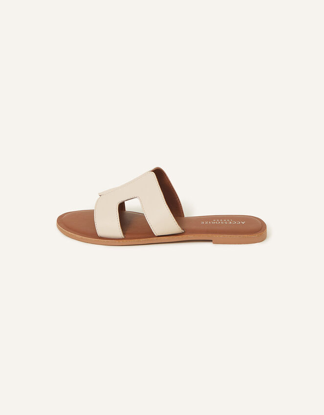 Leather Cut-Out Sliders, Cream (CREAM), large