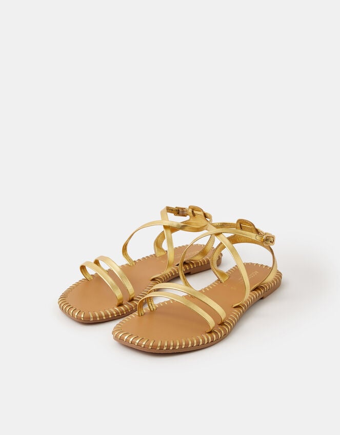 Strappy Leather Sandals, Gold (GOLD), large