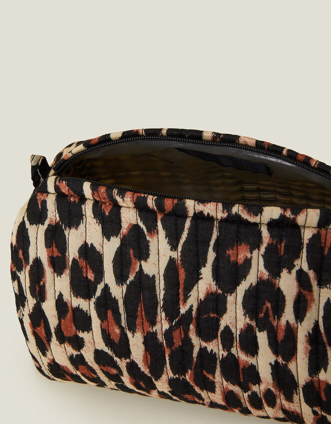 Quilted Leopard Print Medium Washbag, , large