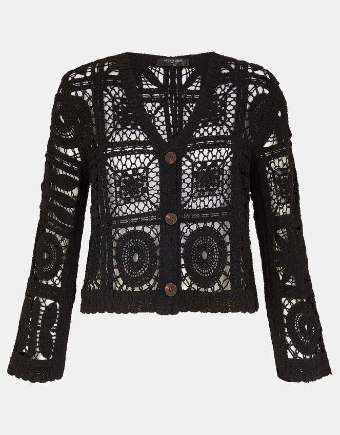 Crochet Cardigan, Black (BLACK), large