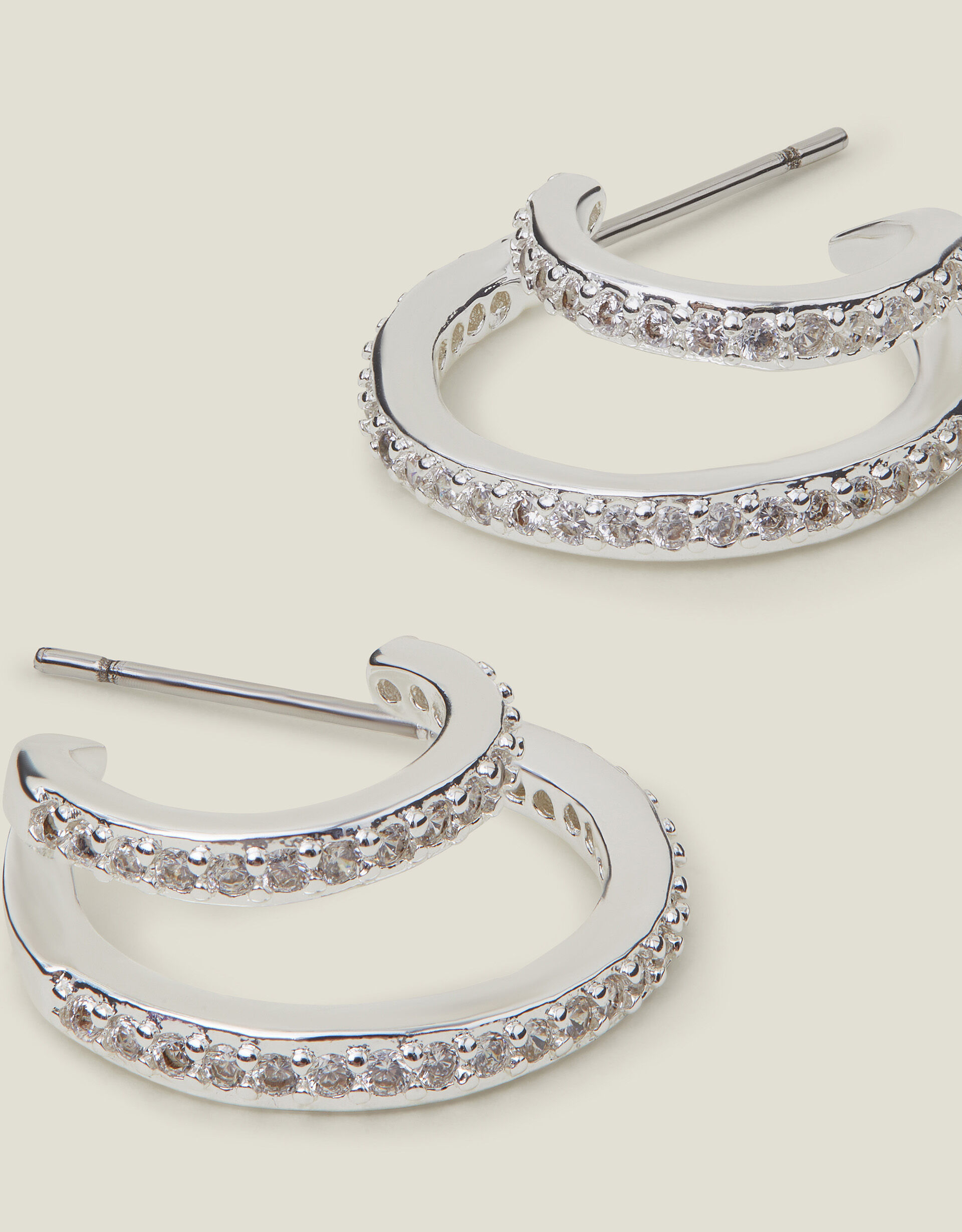Sterling Silver Plated Double Sparkle Hoops Sterling Silver Accessorize Global