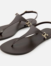 Luxe Leather Charm Sandals , Brown (CHOCOLATE), large