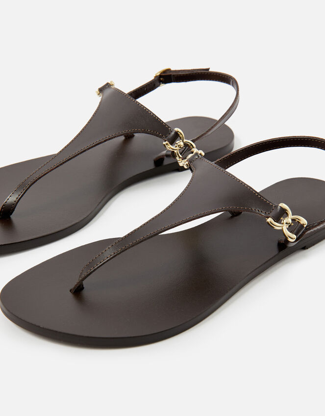 Luxe Leather Charm Sandals , Brown (CHOCOLATE), large