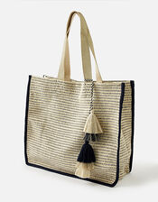 Woven Metallic Slouch Tote Bag, , large