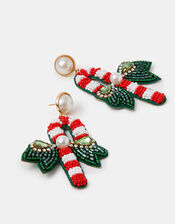 Beaded Candy Cane Drop Earrings, , large