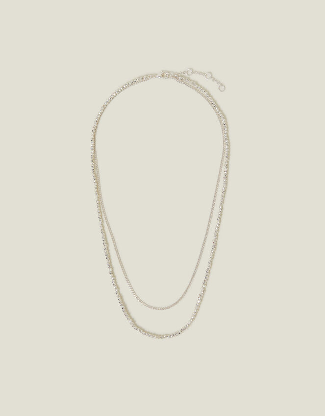 Sterling Silver-Plated Bead Layered Necklace, , large