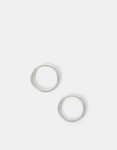 Sterling Silver Simple Huggie Hoops, , large