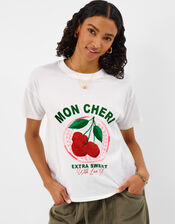 Cherry Slogan T-Shirt, White (WHITE), large