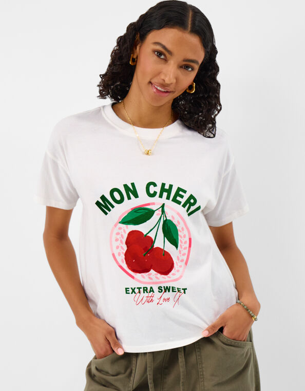 Cherry Slogan T-Shirt, White (WHITE), large