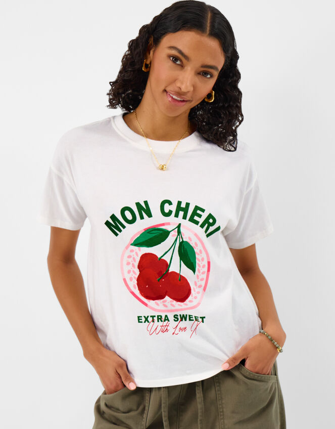 Cherry Slogan T-Shirt, White (WHITE), large