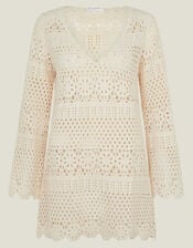 Crochet Long Sleeve Cover Up, Natural (NATURAL), large