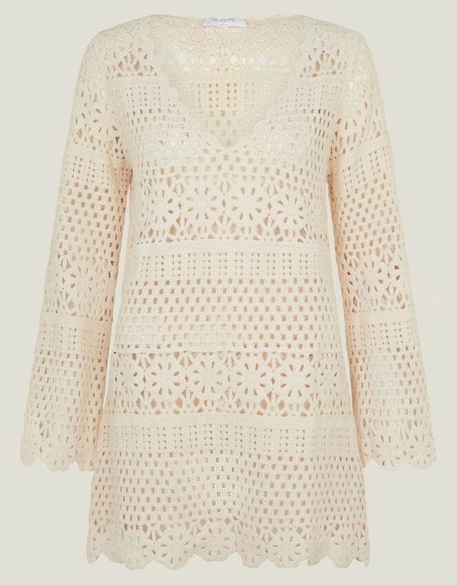 Crochet Long Sleeve Cover Up, Natural (NATURAL), large