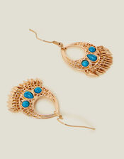 Stone Teardrop Fringe Earrings Turquoise, , large