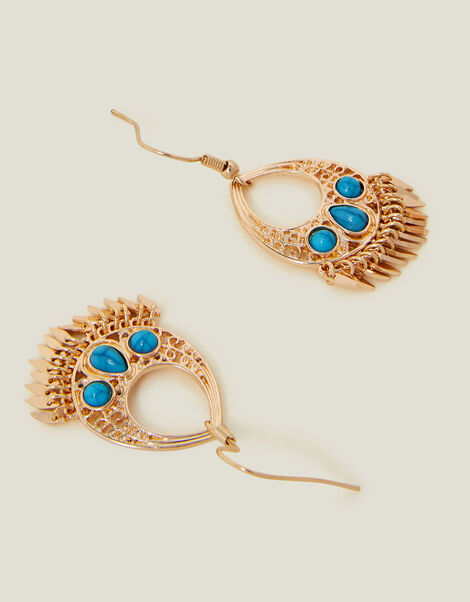 Stone Teardrop Fringe Earrings Turquoise, , large