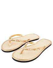 Silver Crystal Flip Flops, Gold (GOLD), large