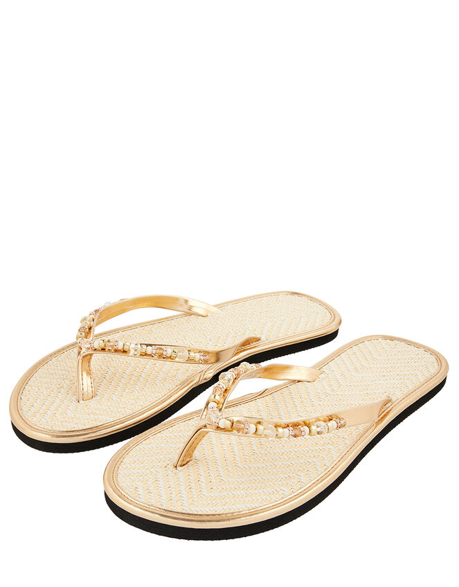 Silver Crystal Flip Flops, Gold (GOLD), large
