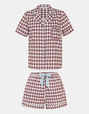 Diamond Print Short Pyjama Set, Brown (BROWN), large