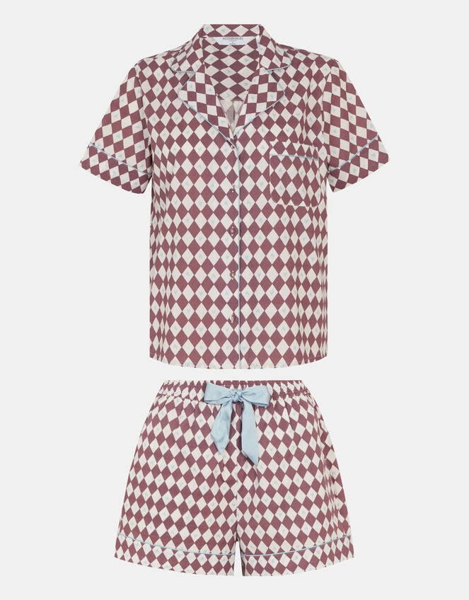 Diamond Print Short Pyjama Set, Brown (BROWN), large
